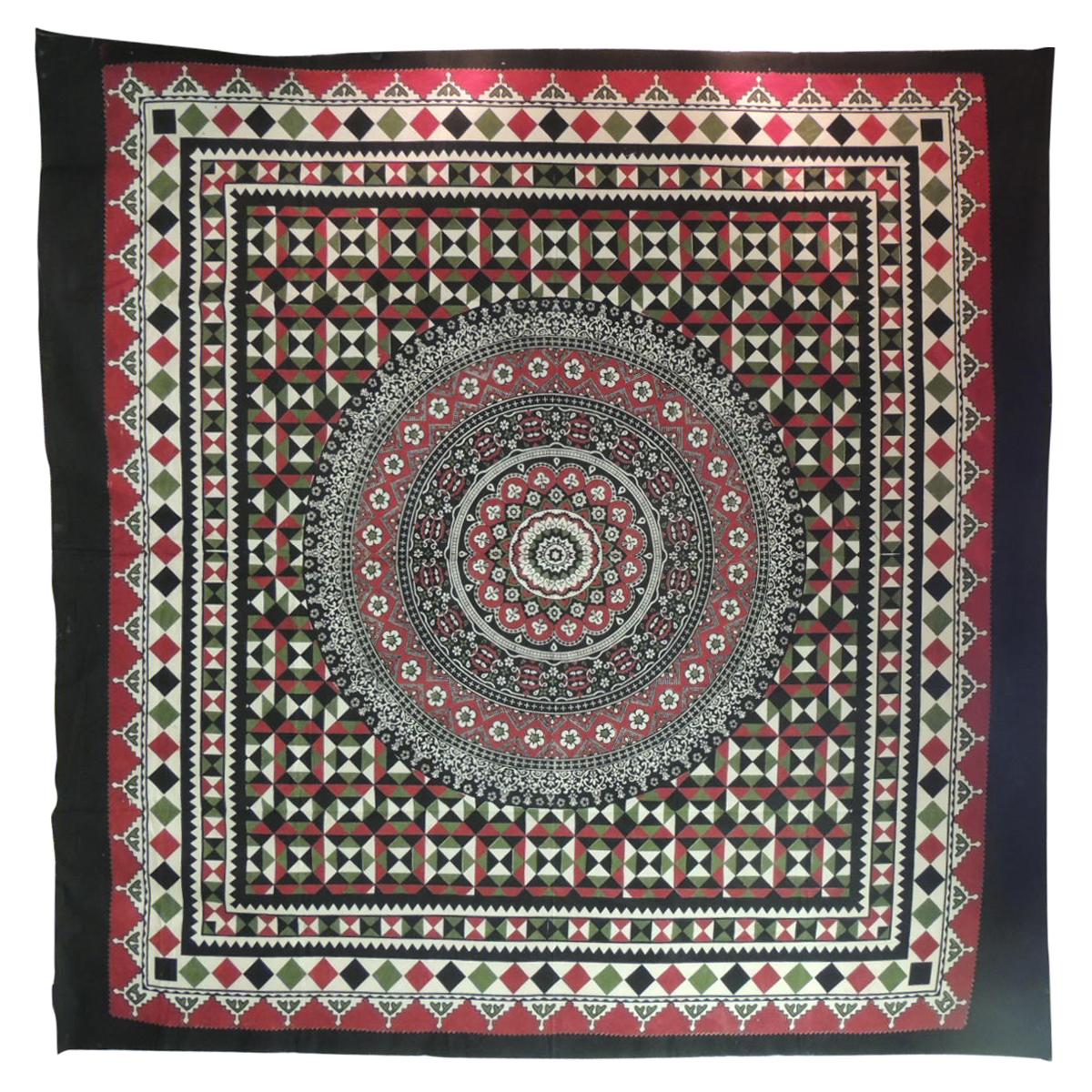 Large Indian Red and Black Hand-Blocked Printed on Cotton Cloth/Bed Cover