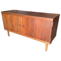 Danish Modern Rose Stained Credenza Cabinet with Sculpted Pig Nose Pulls