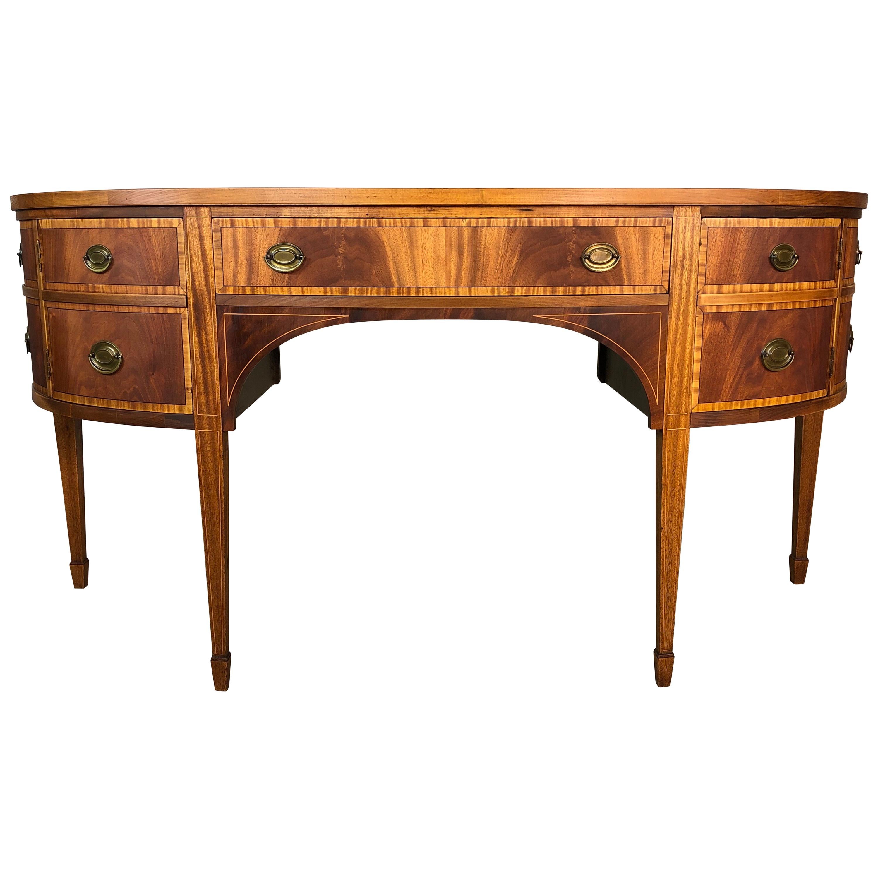 Antique Federal Style 20th Century Demilune Inlaid Mahogany Sideboard For Sale
