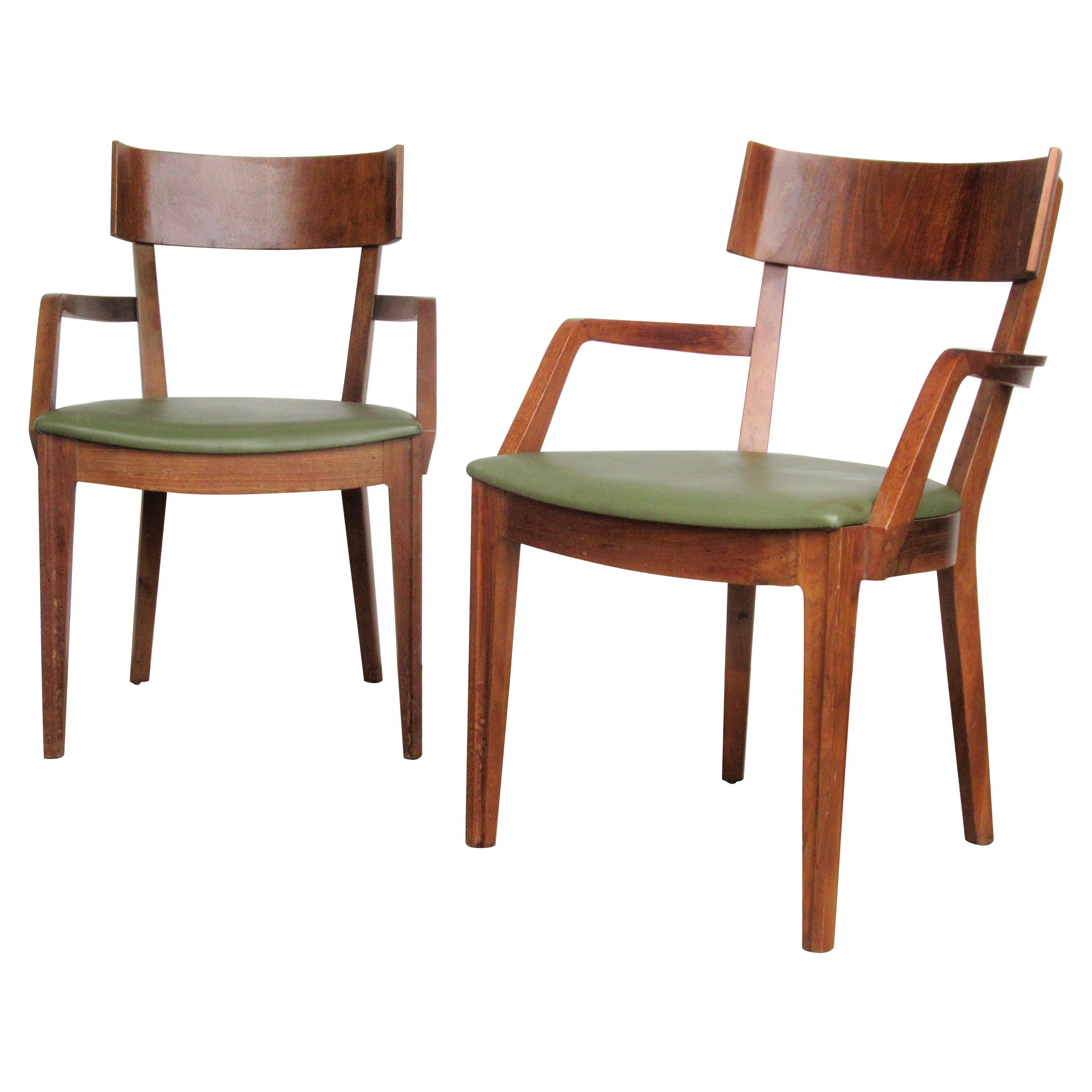 Pair of Drexel Modern Line Pegged Walnut Armchairs