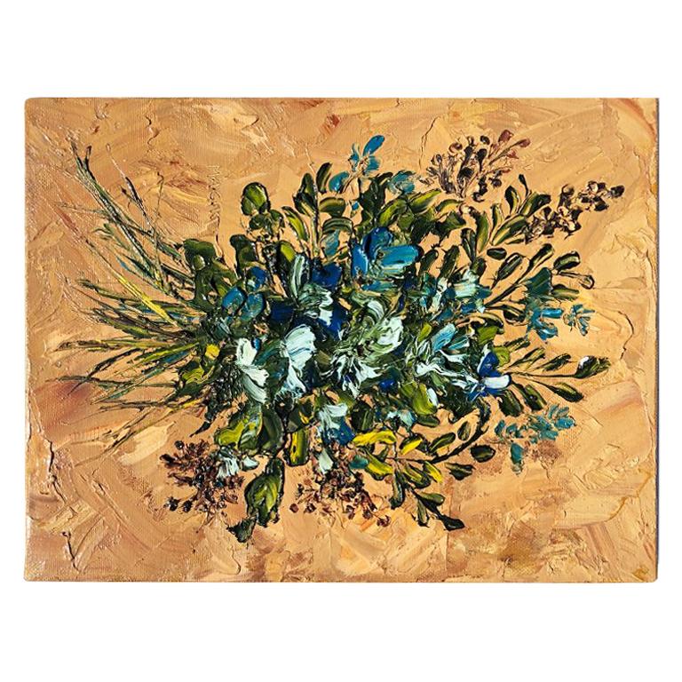 Floral Blue Green Red Bouquet Painting Oil on Canvas Gallery Wall Unframed