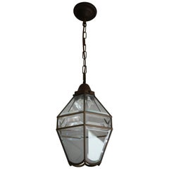 Stylish Arts & Crafts Brass and Beveled Glass Pendant Light in Adolf Loos Style