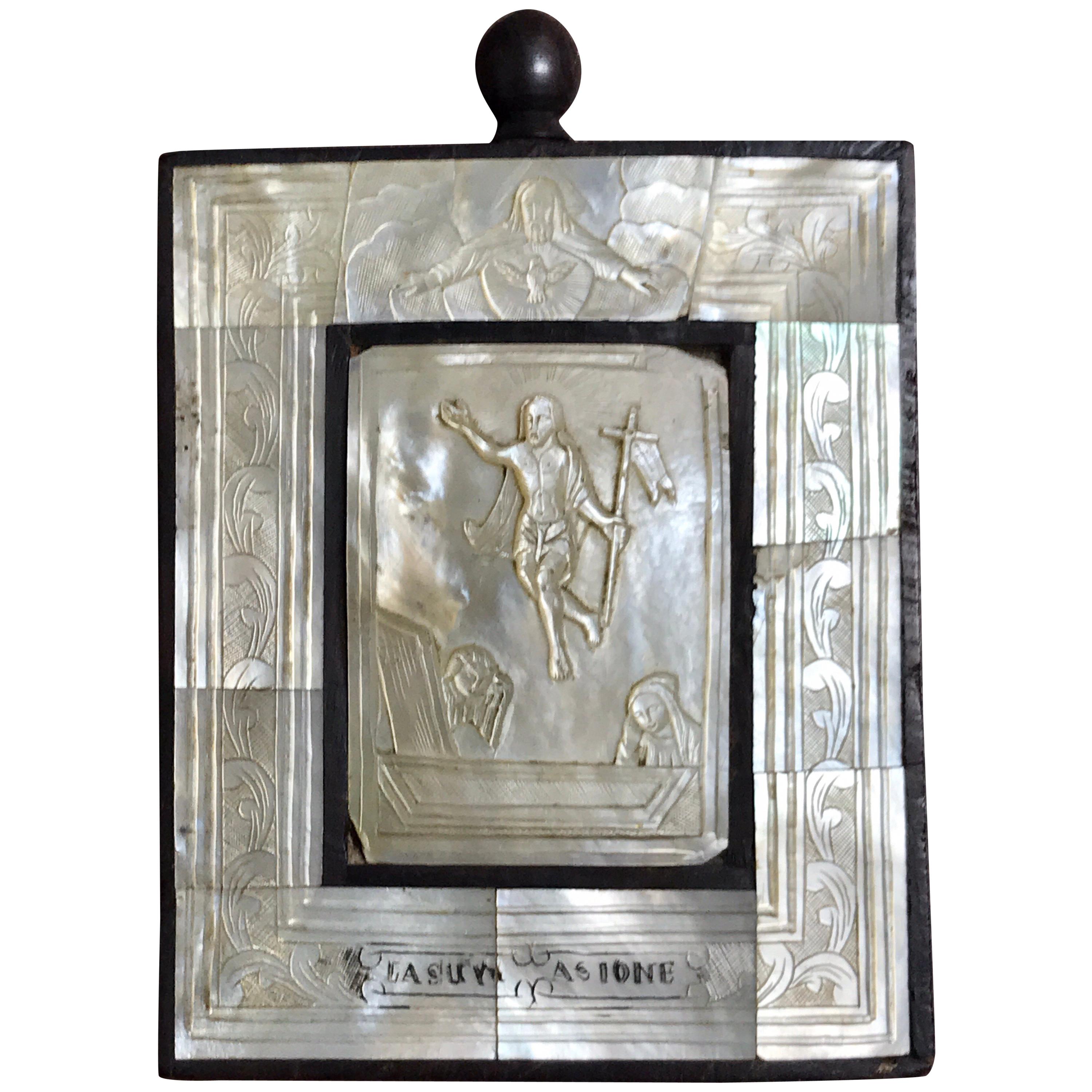 Antique Mother of Pearl Icon "Lasur Asione" For Sale