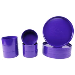 Purple Massimo Vignelli for Heller Dinnerware, Set of Six Plates and Six Bowls