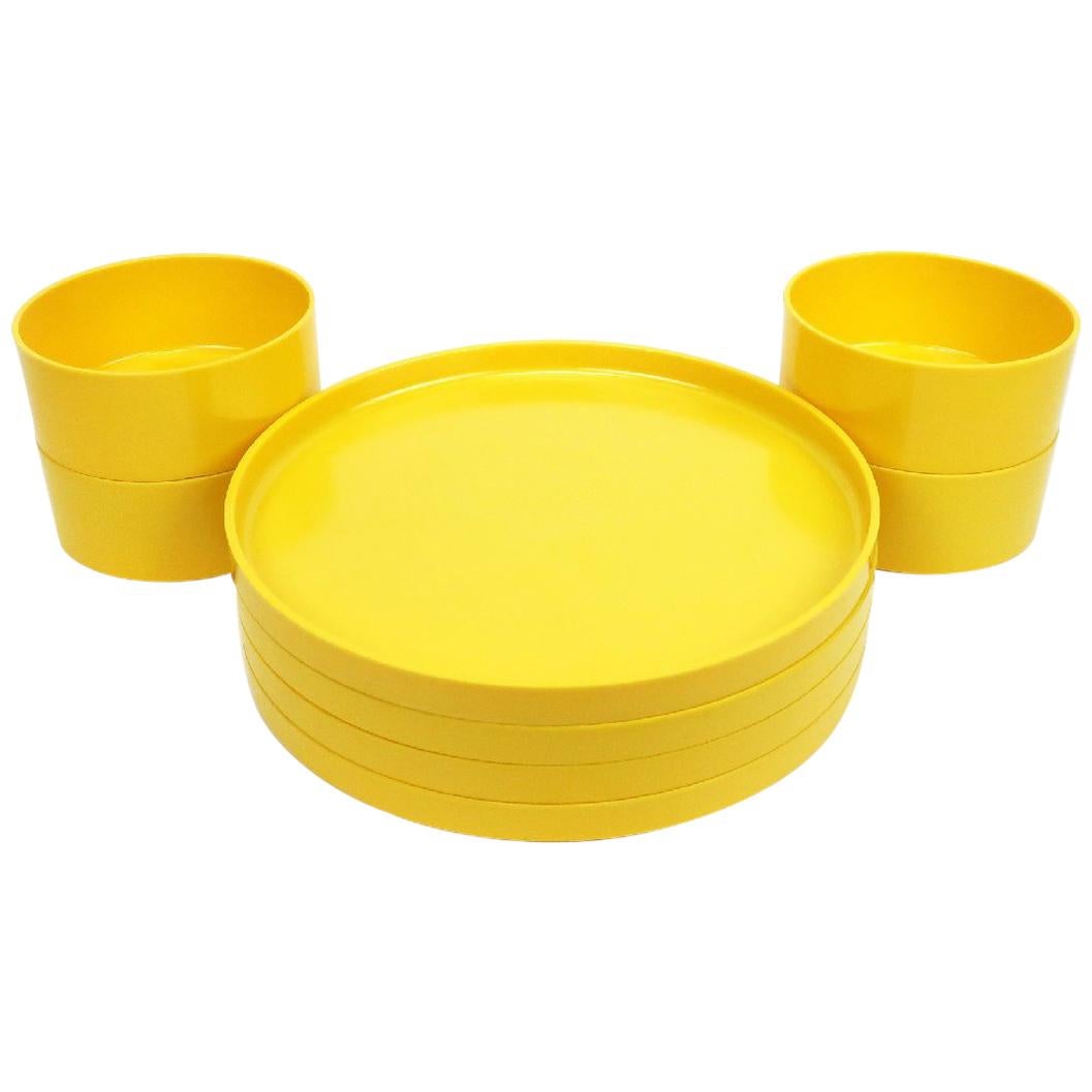 Yellow Massimo Vignelli for Heller Dinnerware, Set of Four Plates and Four Bowls
