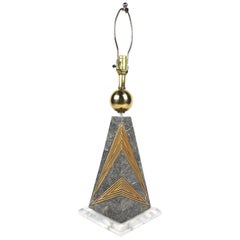 1970s Lucite, Brass and Stone Pyramid Lamp
