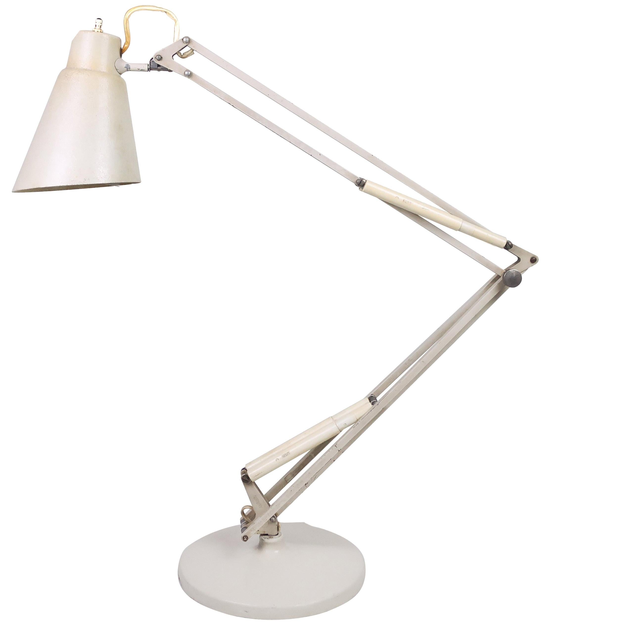 Vintage Luxo White Drafting Lamp with Fiberglass Shade