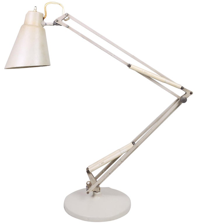 Vintage Luxo White Drafting Lamp with Fiberglass Shade at 1stDibs