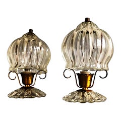 Murano Glass Table Lamps Pair, Italy, 1950s