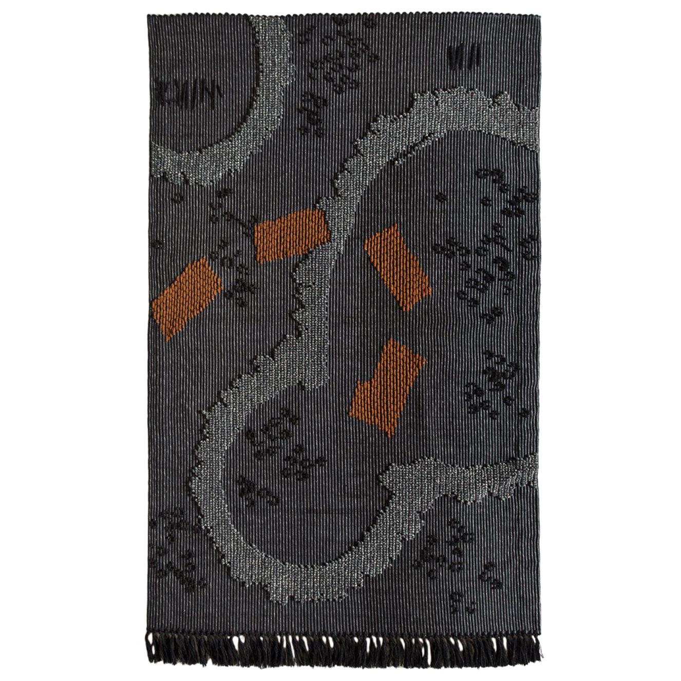 Intricately Woven Nuragic Satellitaria Tapestry by Roberto Sironi in Black For Sale