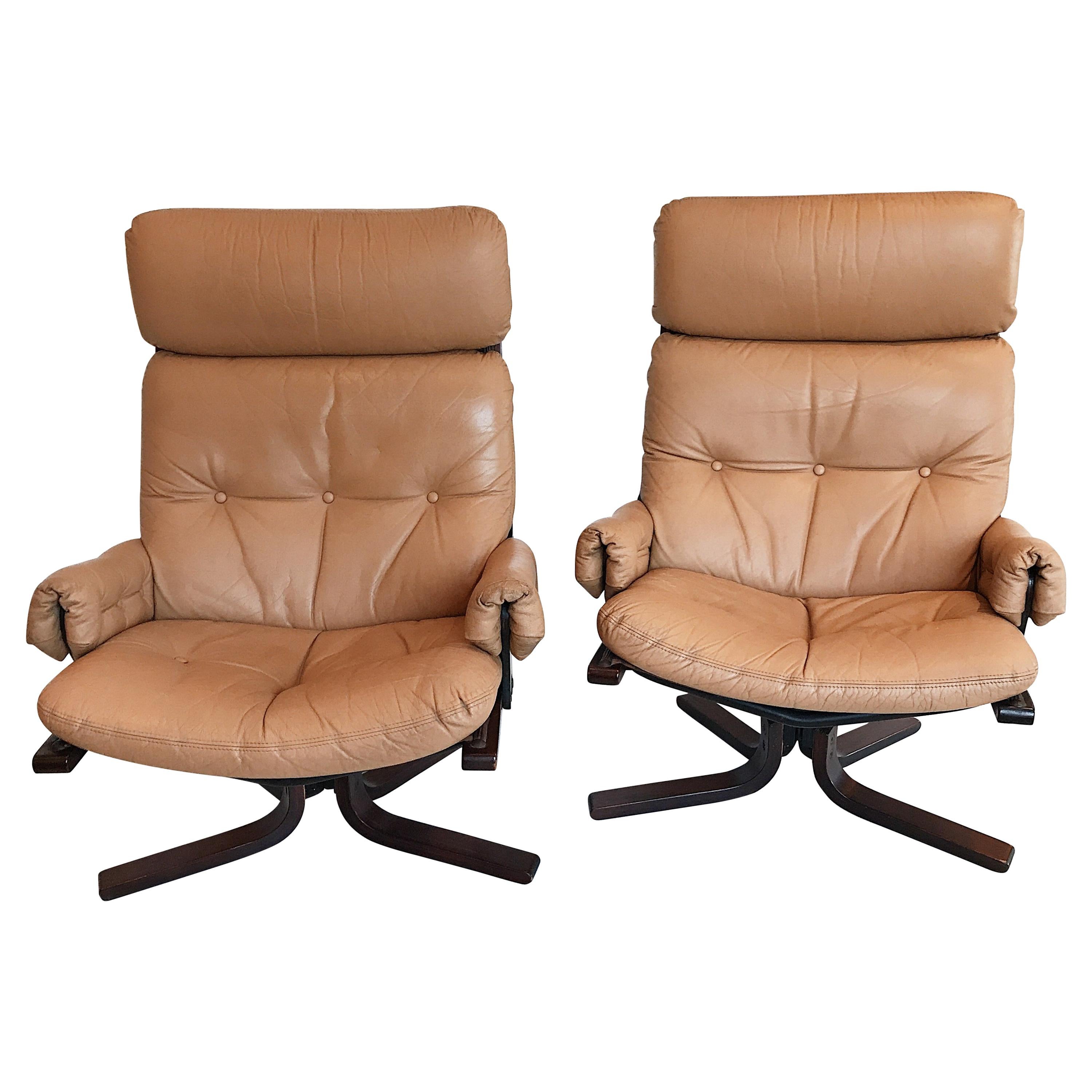 Australian Mid-Century Modern Nude Leather Armchairs by Gerald Easden for Module For Sale
