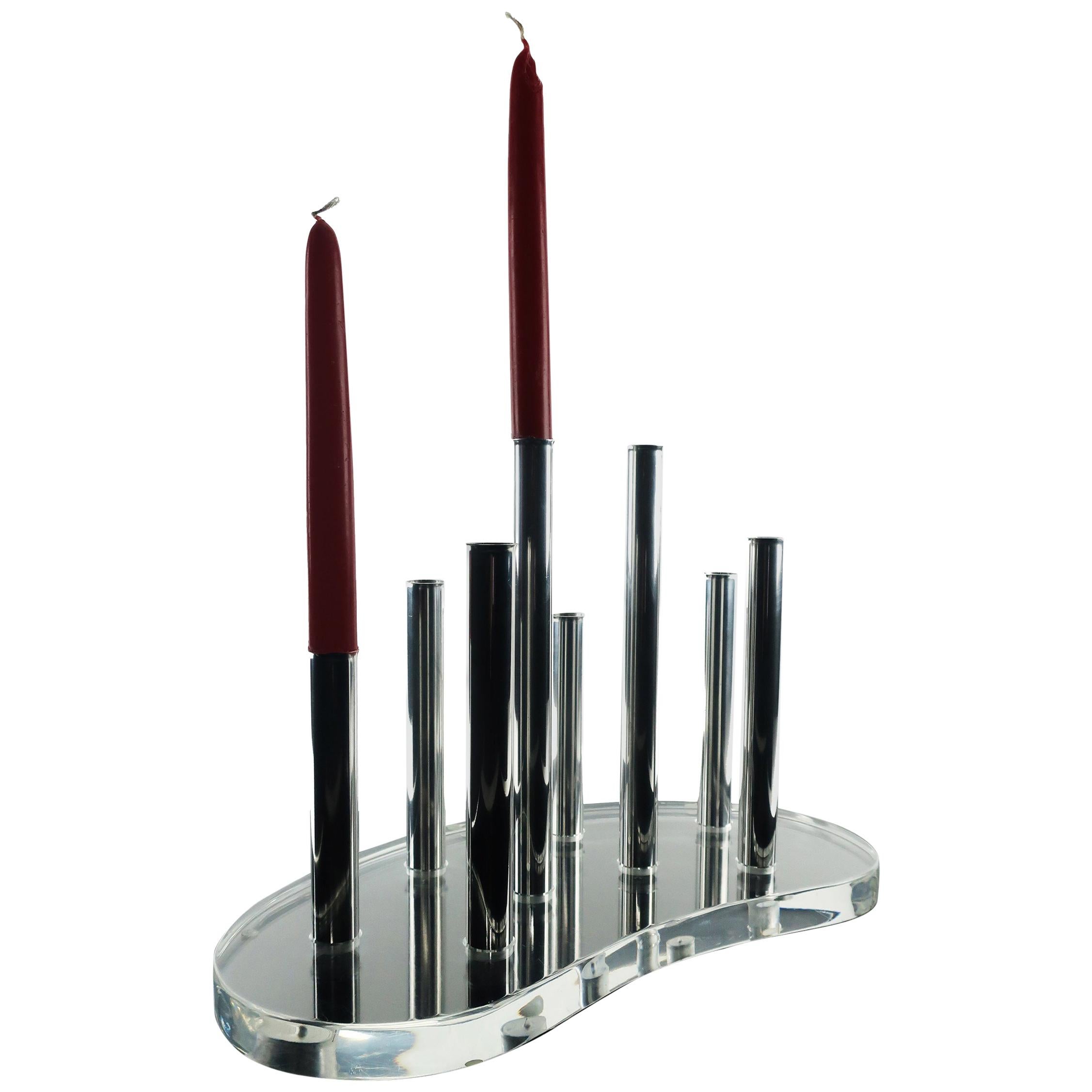 Vintage Lucite and Aluminum Candleholder For Sale