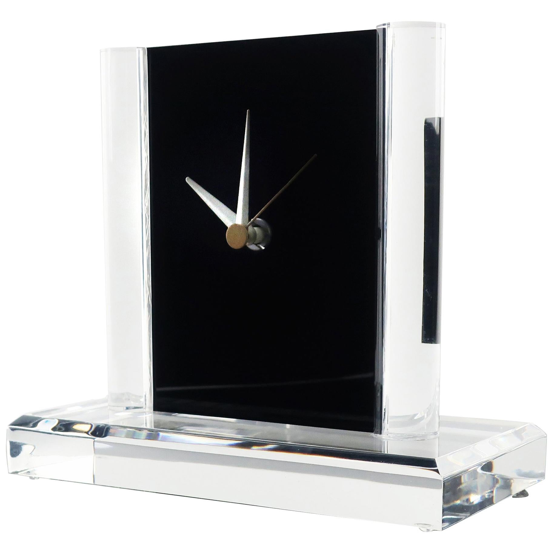 Vintage Clear and Black Lucite Clock For Sale