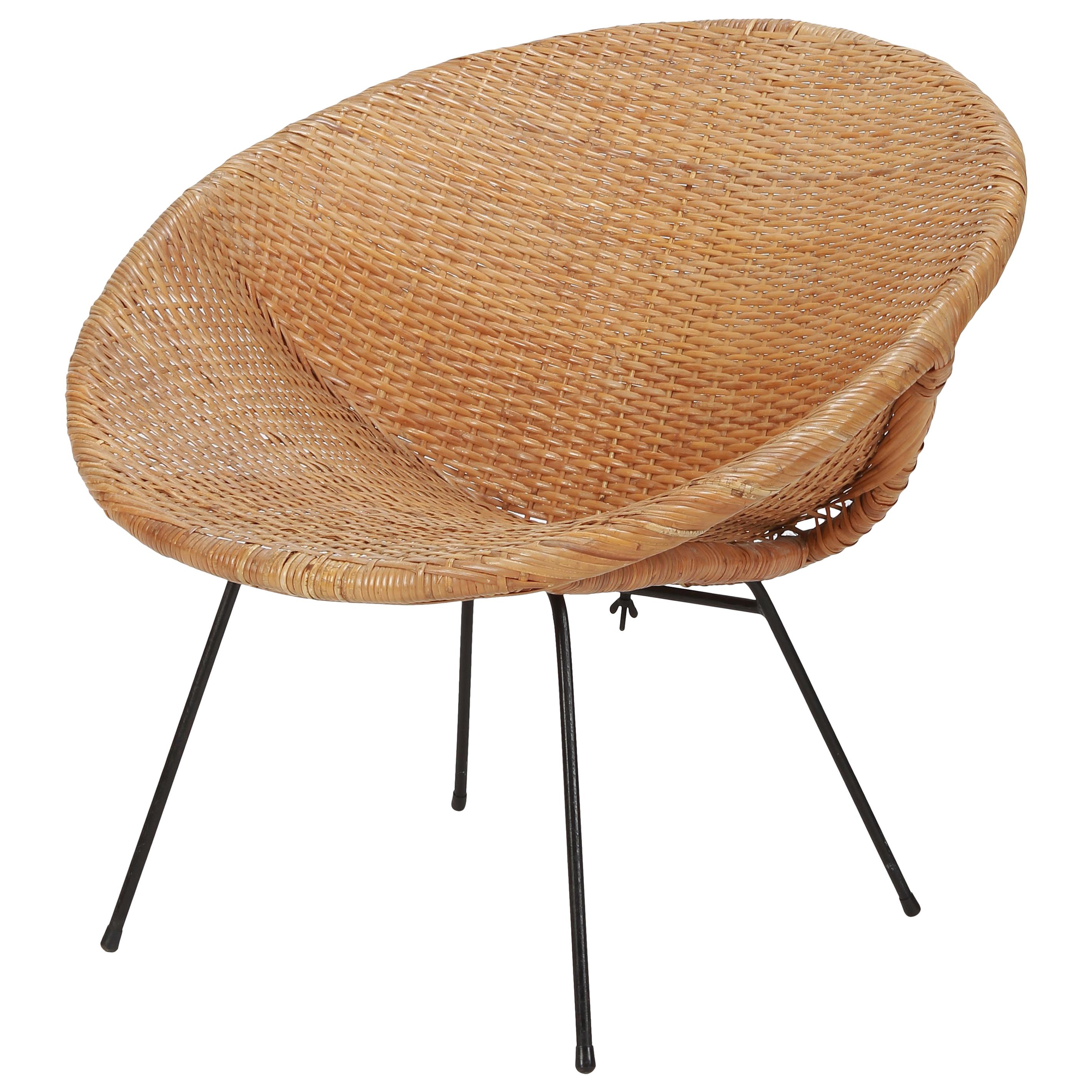 Round Rattan Circle Chair, 1950s