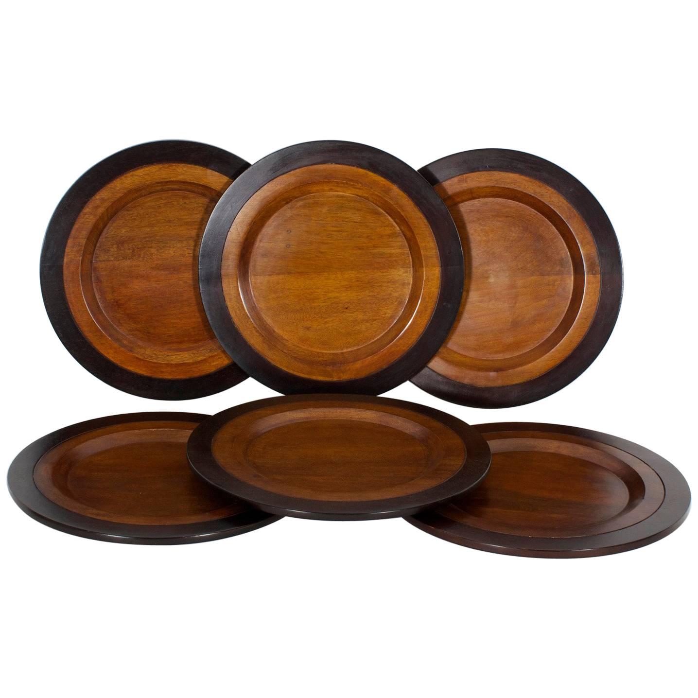 Set of Six Turned Wood Charger or Service Plates