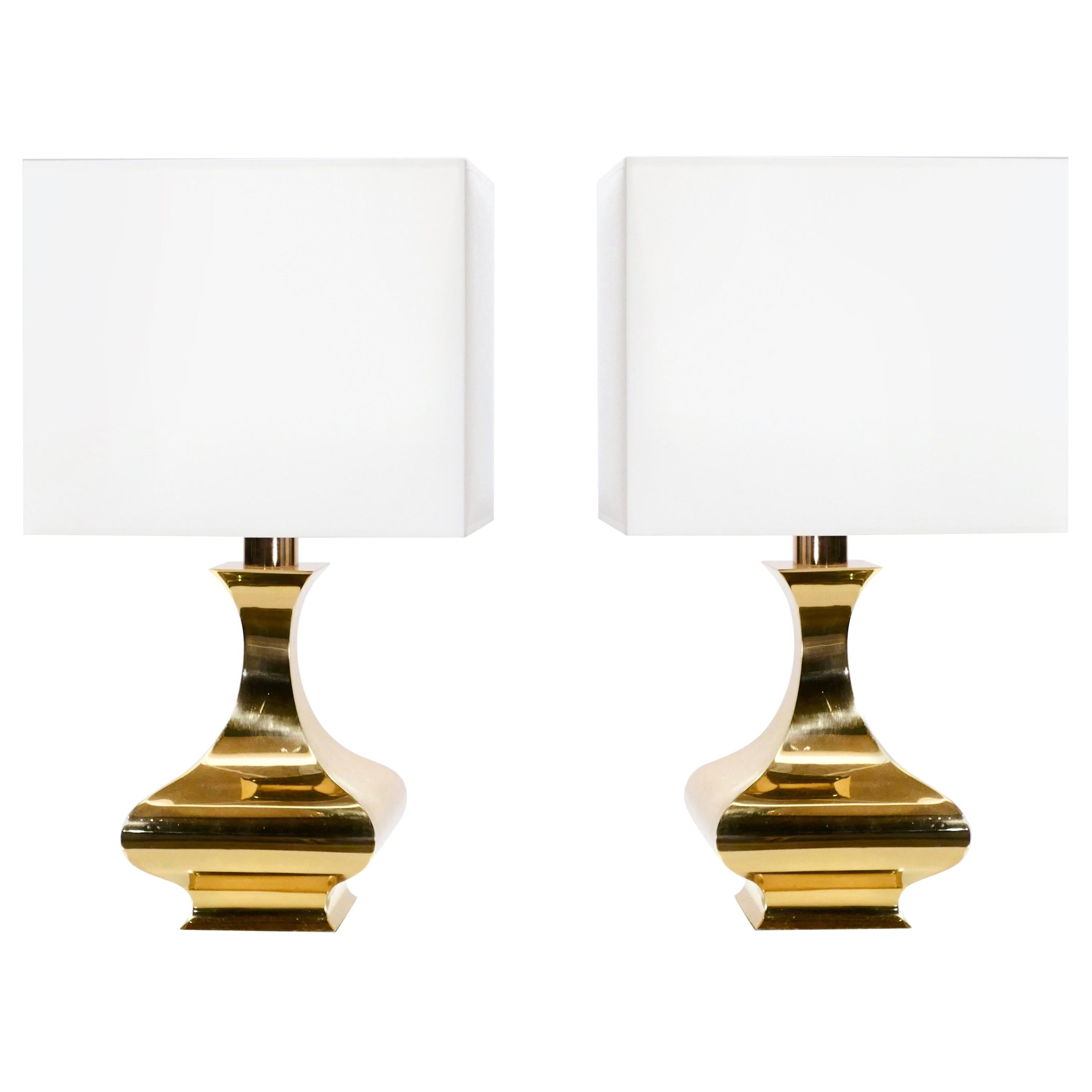 Rare Pair of Maria Pergay Brass Table Lamps, 1970s