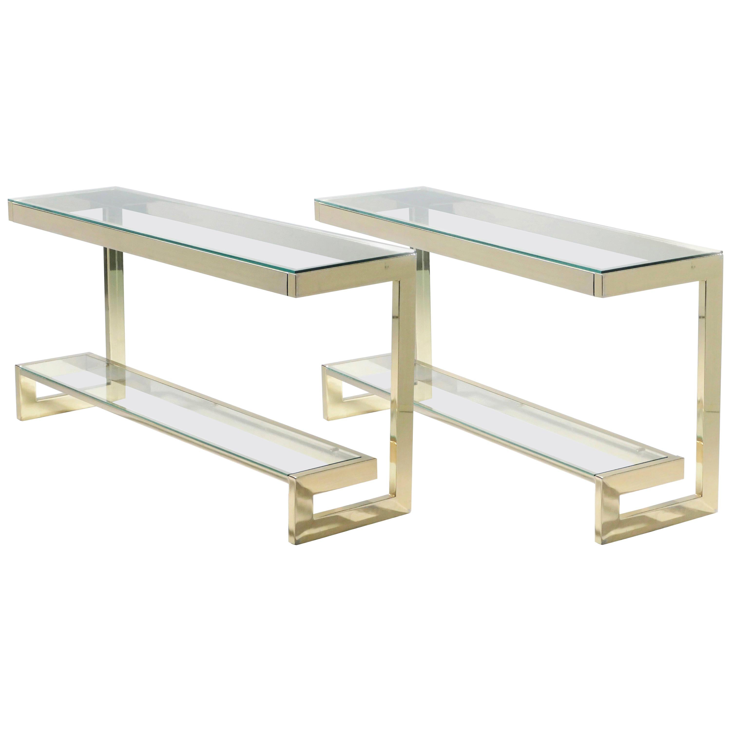 Guy Lefevre Pair of Large Brass Console Tables for Maison Jansen, 1970s