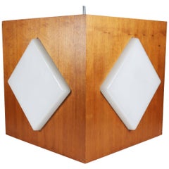 Midcentury Teak and Frosted Glass Pendant Light