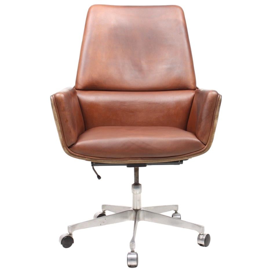 Midcentury Desk Chair in Suede and Leather by Finn Juhl