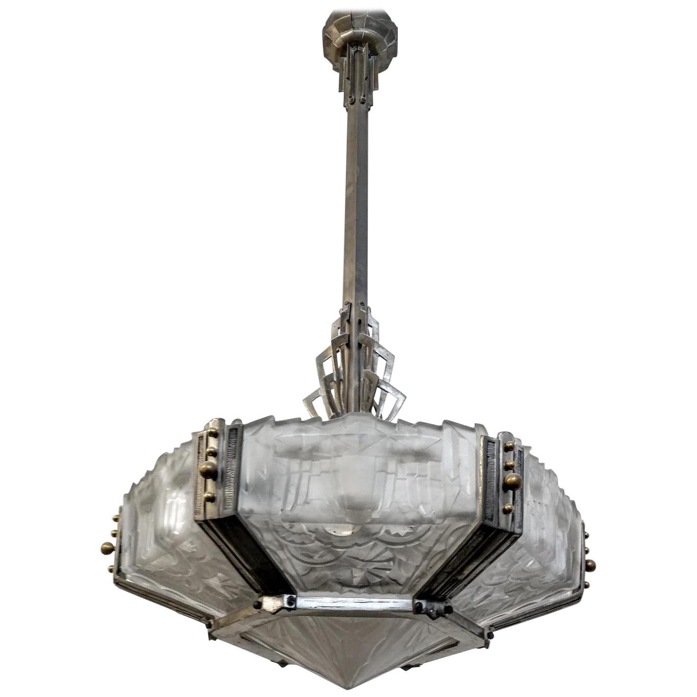 French Art Deco Pendant Chandelier by Hanots