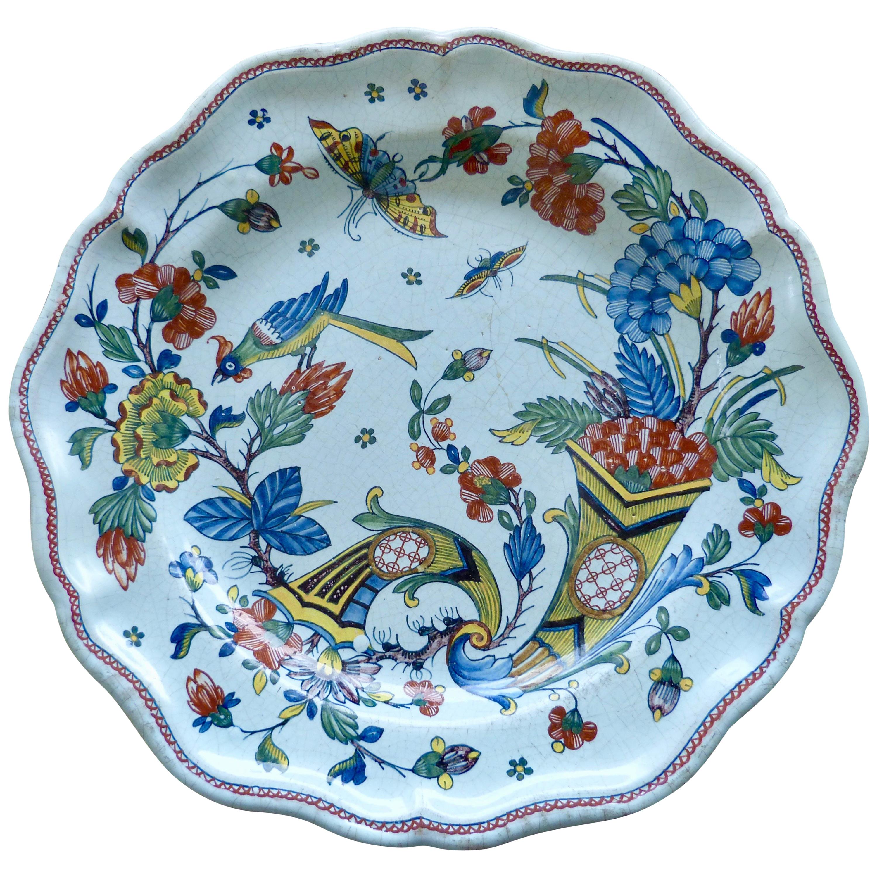 French Rouen Large Faïence Charger, Mid-18th Century