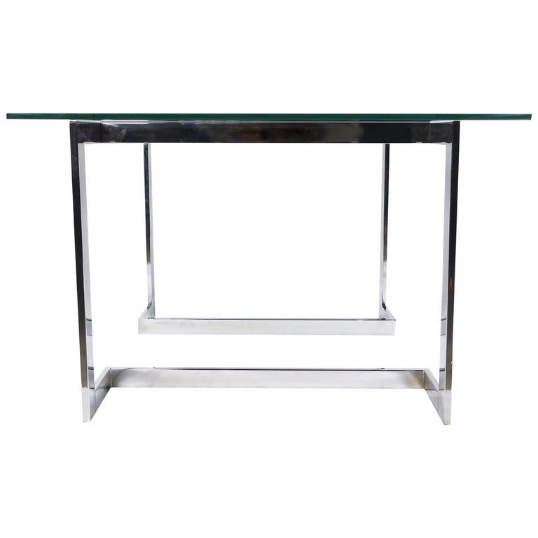 Modern Chrome And Smoked Glass Side Table