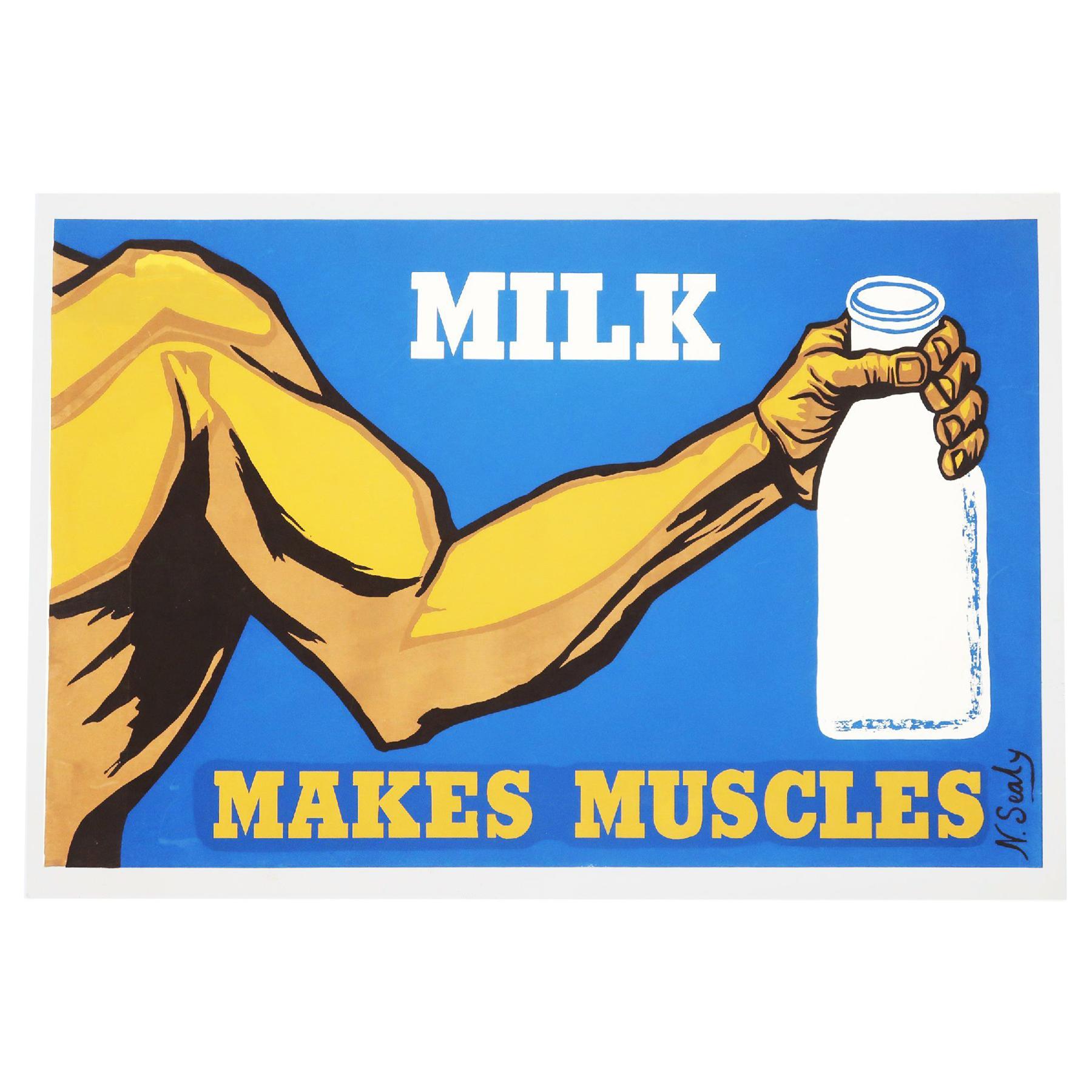 Vintage "Milk Makes Muscles" Serigraph by N. Sealy
