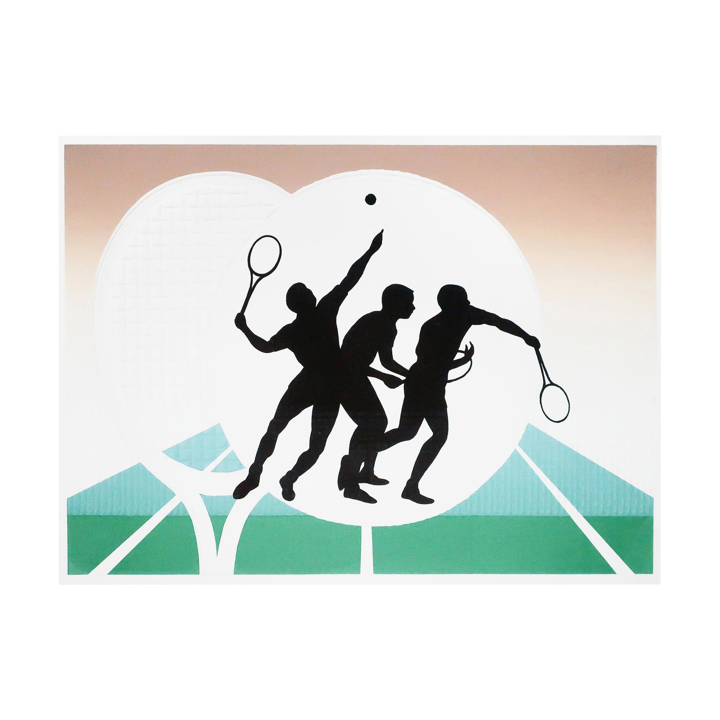 Vintage 1970s Embossed Tennis Serigraph For Sale