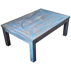 Moroccan Wooden Coffee Table, Blue Wash 1