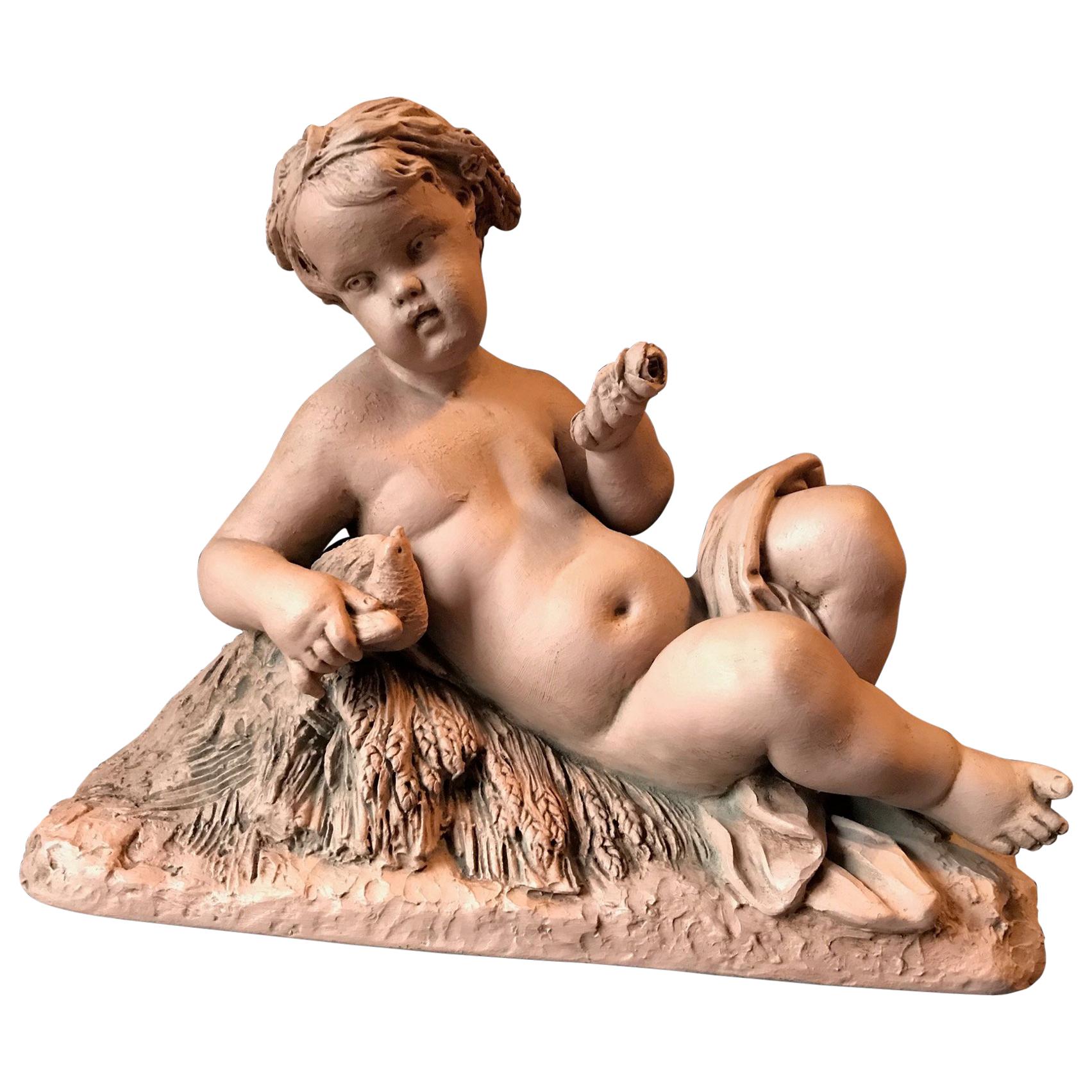 19th Century Terracotta Putto Sculpture, Albert-Ernest Carrier-Belleuse, France