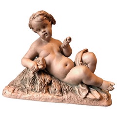 19th Century Terracotta Putto Sculpture, Albert-Ernest Carrier-Belleuse, France