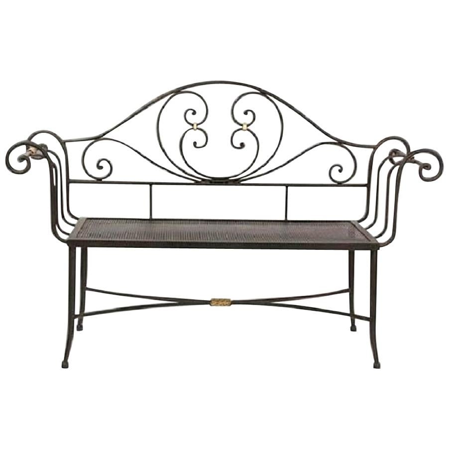 New Black Wrought Iron Bench with Arms and Back