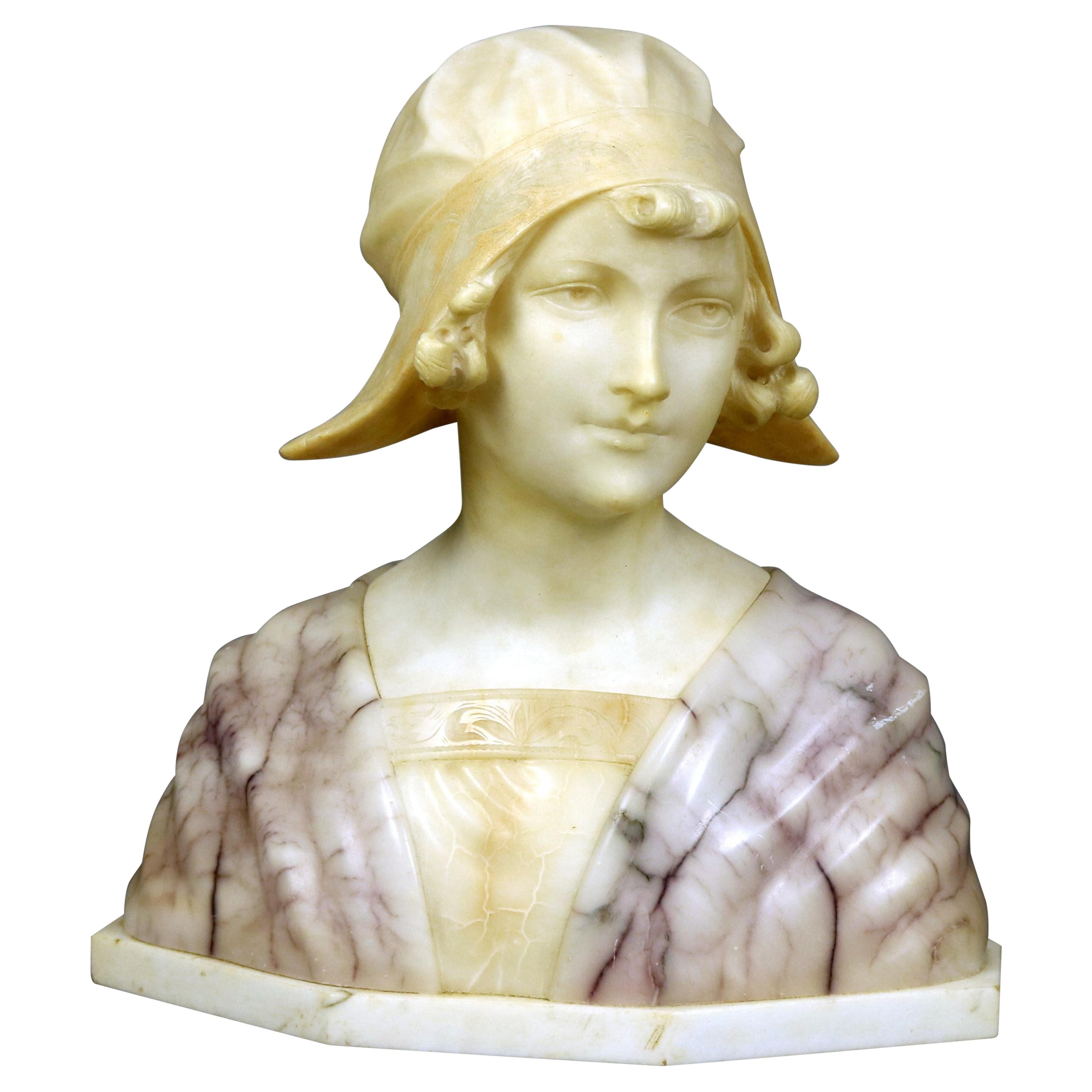 Large Antique Italian Carved Alabaster Joan of Arc Bust After Bessi, circa  1890 at 1stDibs