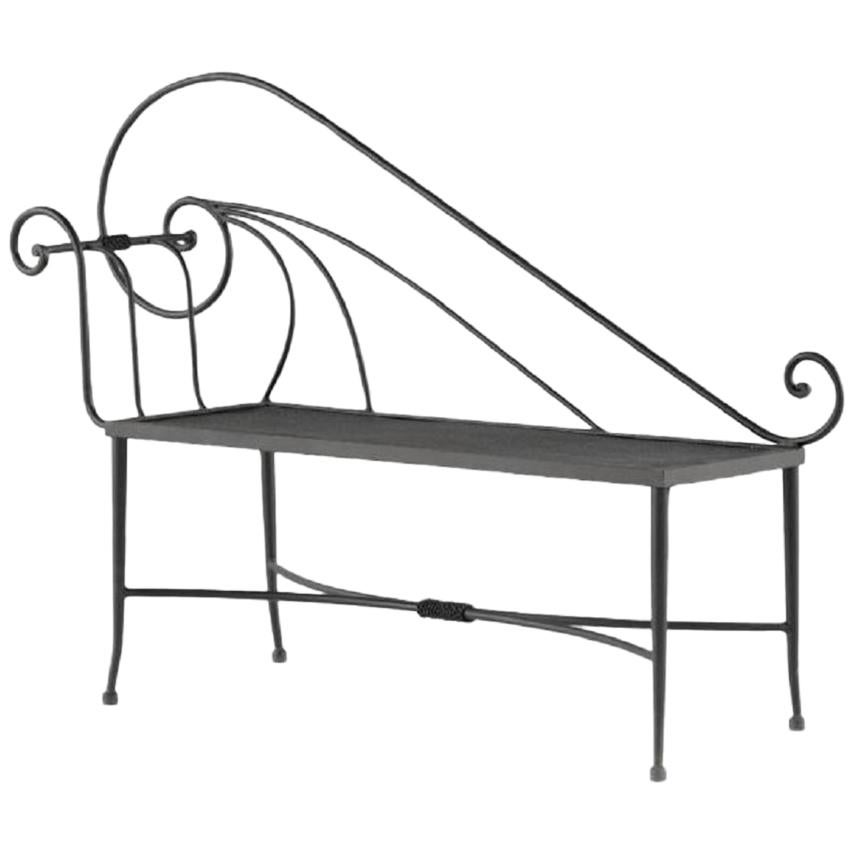 New Black Wrought Iron Bench or Chaise with One Arm and Back