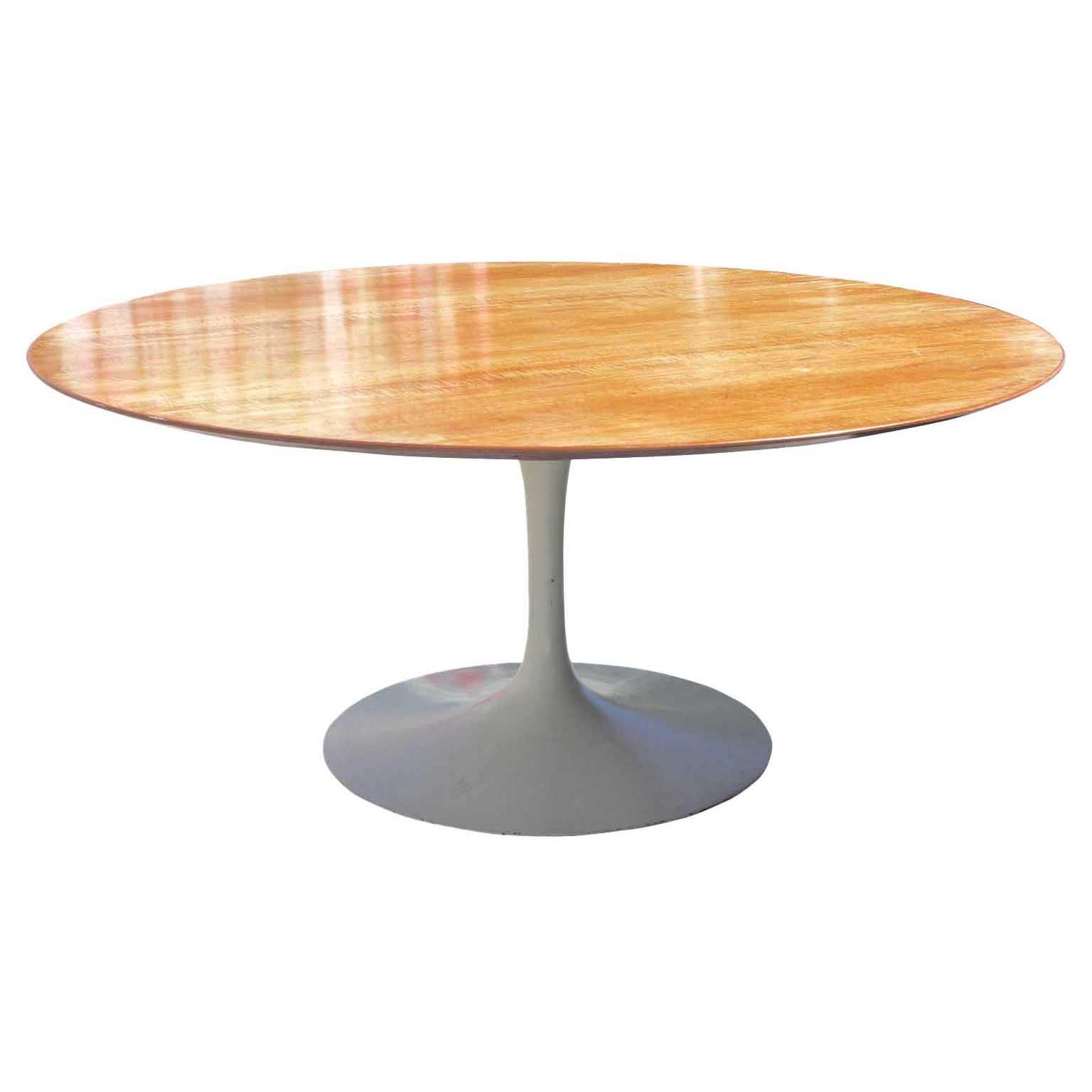 Rare Midcentury Round Tulip Table with Wooden Top by Knoll and Saarinen