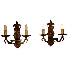 Superb Pair of French Arts & Crafts Gothic Iron Wall Lights