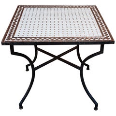 Square Moroccan Mosaic Side Table - White / Brown