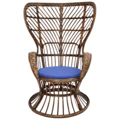 Sillón moderno de ratán marrón de mediados de siglo Lio Carminati al estilo Gio Ponti