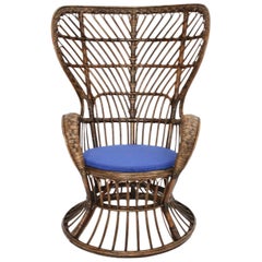 Mid-Century Modern Brown Rattan Armchair Lio Carminati im Stil Gio Ponti 