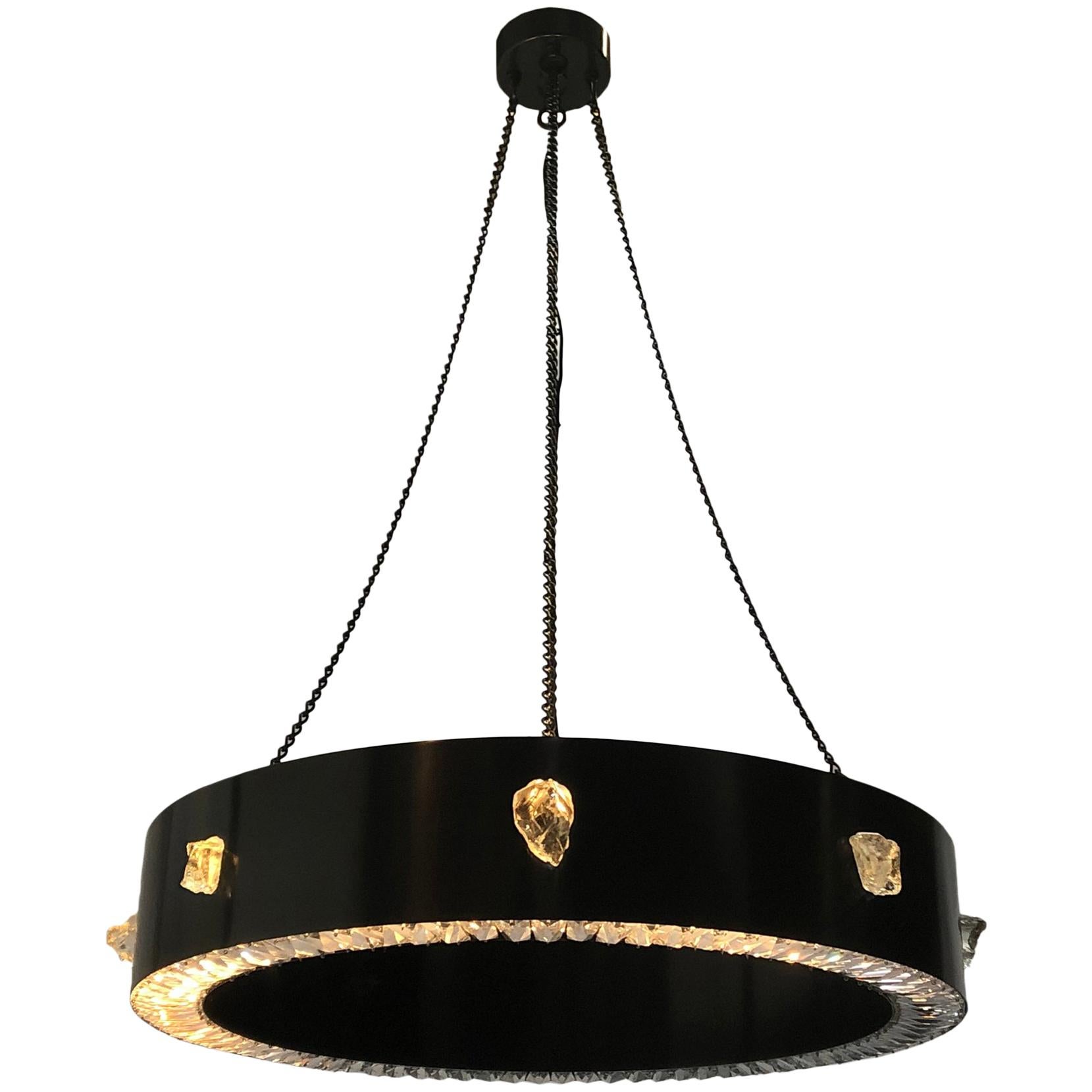 Rock Crystal and Oil Rubbed Bronze Chandelier For Sale