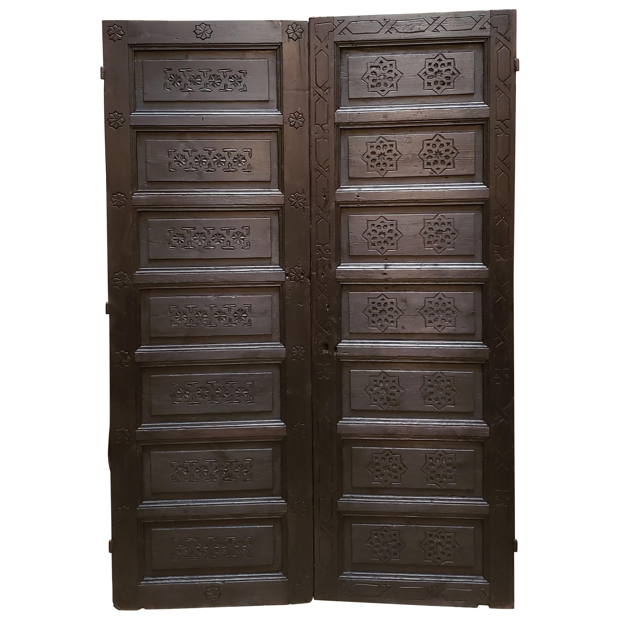 Double Panel Moroccan Wooden Door, Dark Brown 23MD41