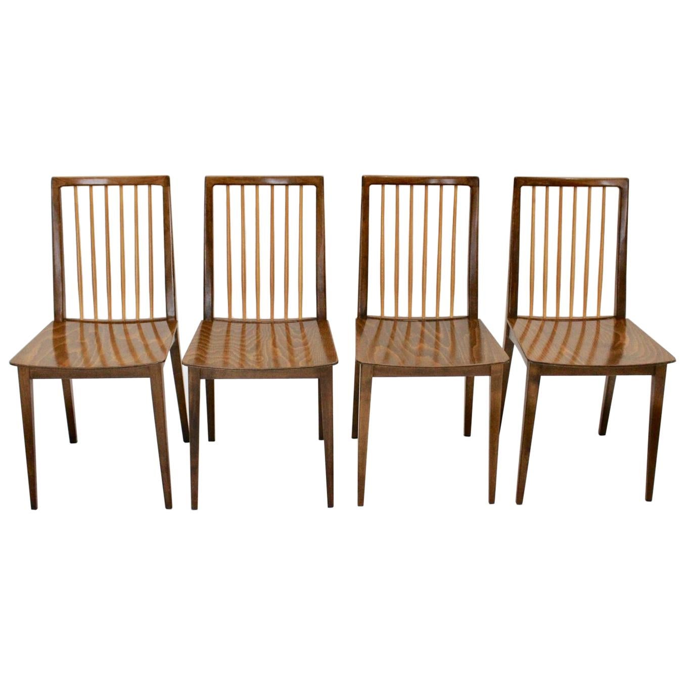 Mid-Century Modern Brown Beech Vintage Dining Chairs Oskar Payer Attributed