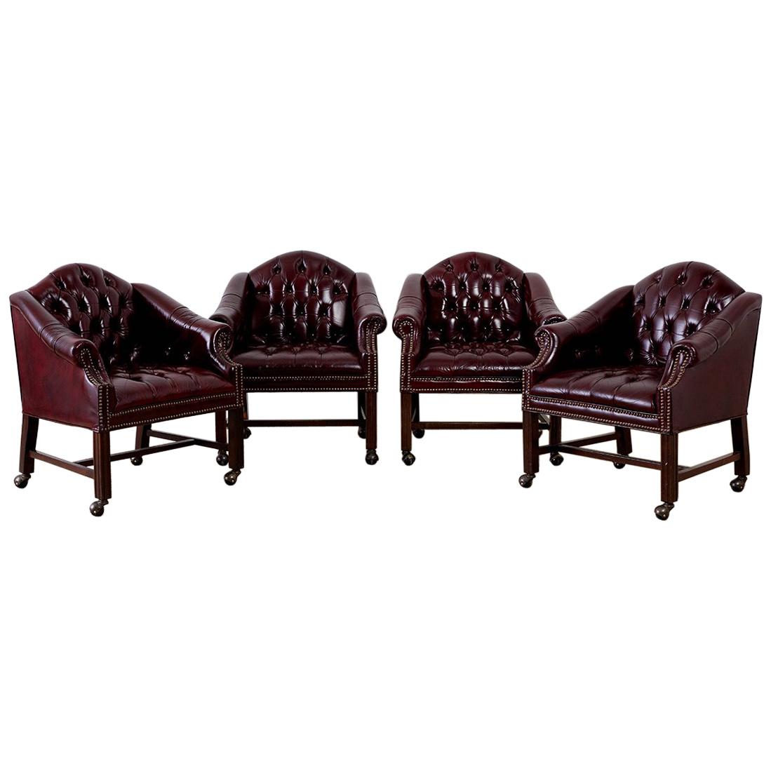 Set of Four English Chesterfield Style Leather Desk Chairs
