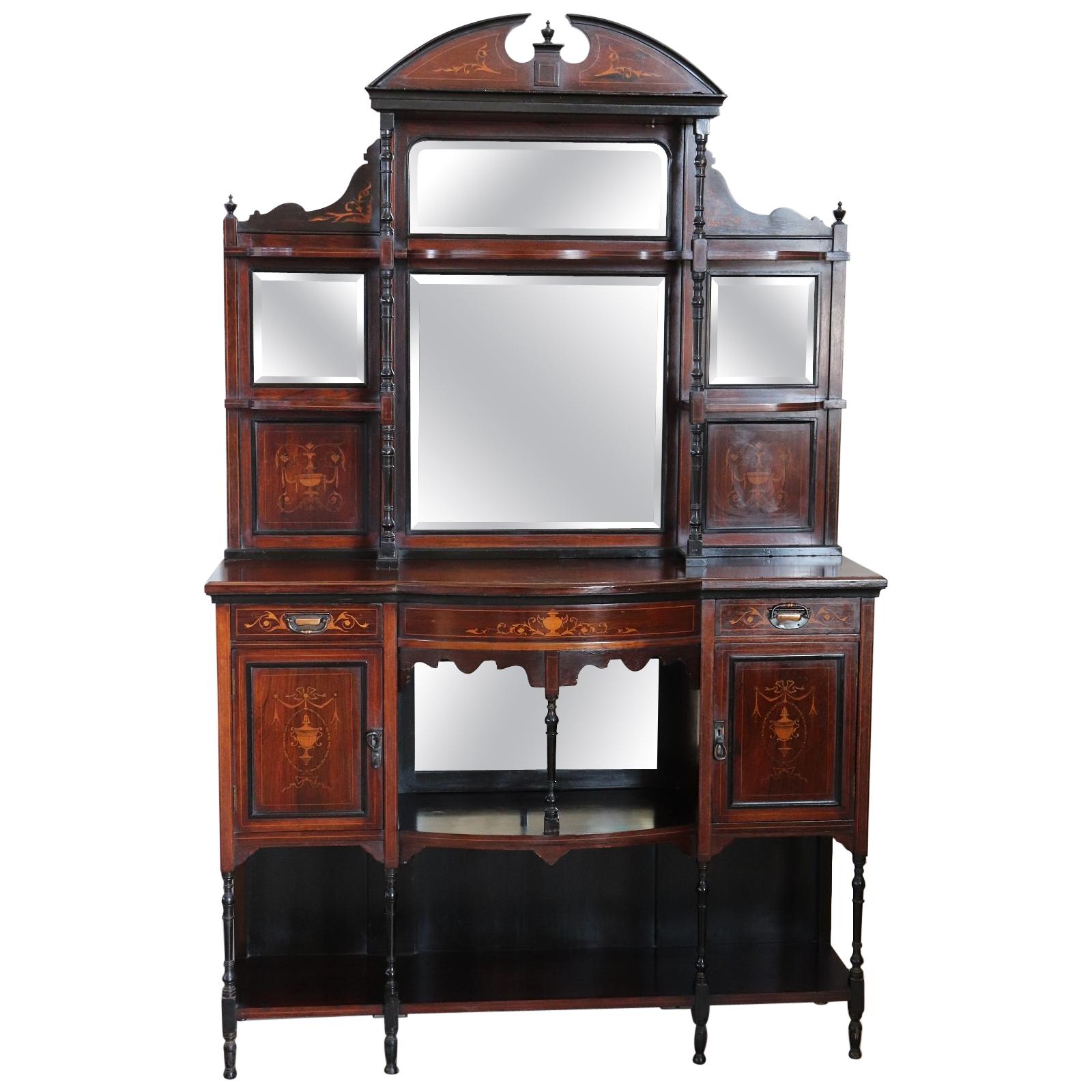 20th Century English Inlaid Rosewood Cabinet with Mirror