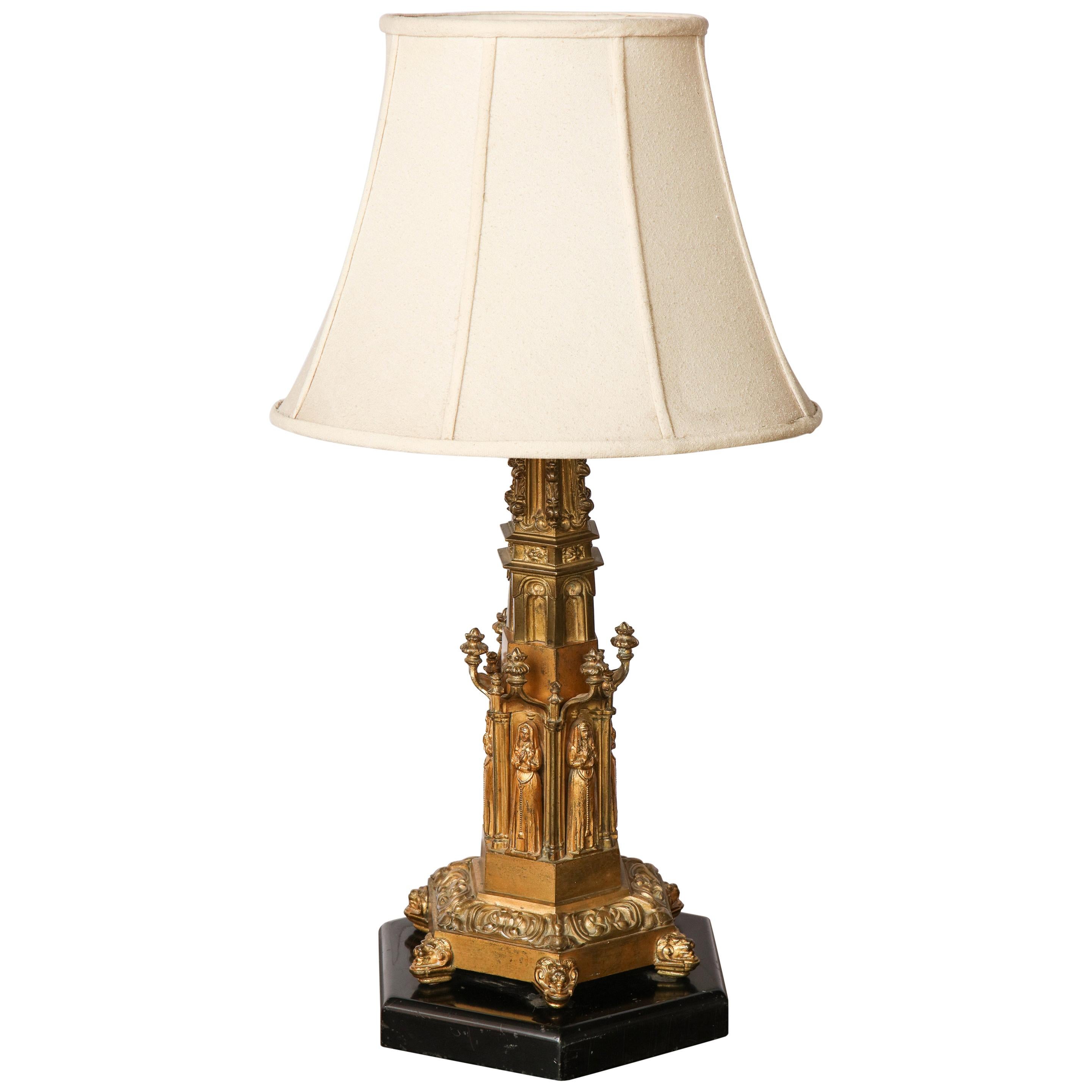 Gothic Style Brass Table Lamp For Sale