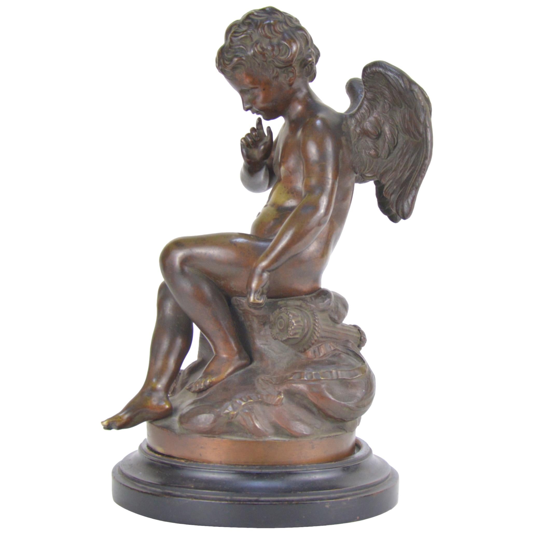 Patinated Bronze Statue Representing Amour, French School, 19th Century