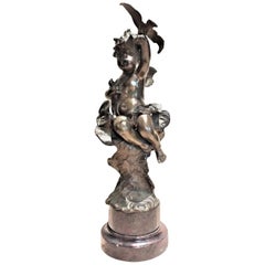 Antique French Belle Époque, Patinated Bronze Desktop Sculptural Paperweight, 19 Century