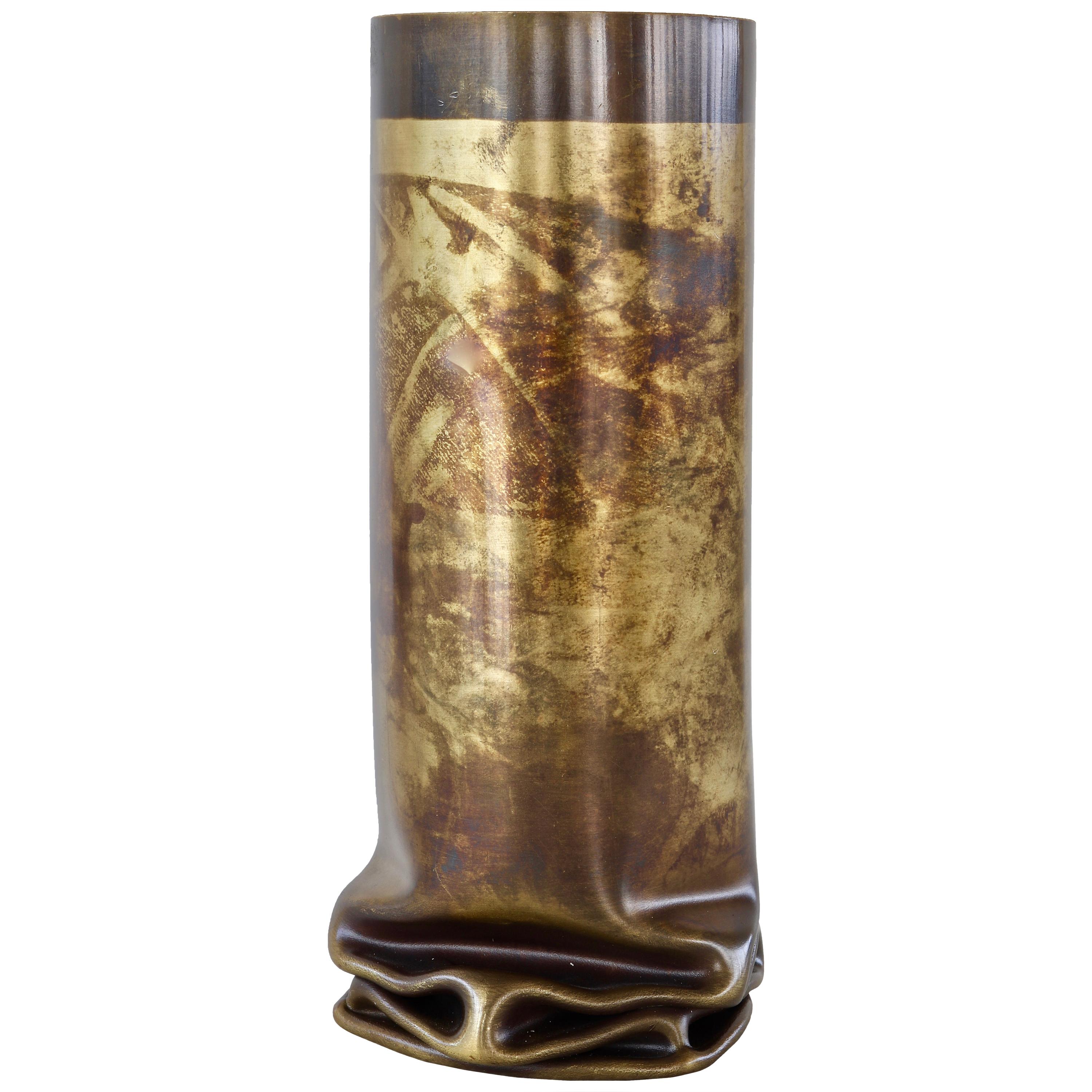 Dal Furlo "Hot Brass" Small Cylindrical Modern Brass Vase For Sale