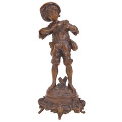 Antique Patinated Bronze Statue Representing a Boy Holing a Frog French School