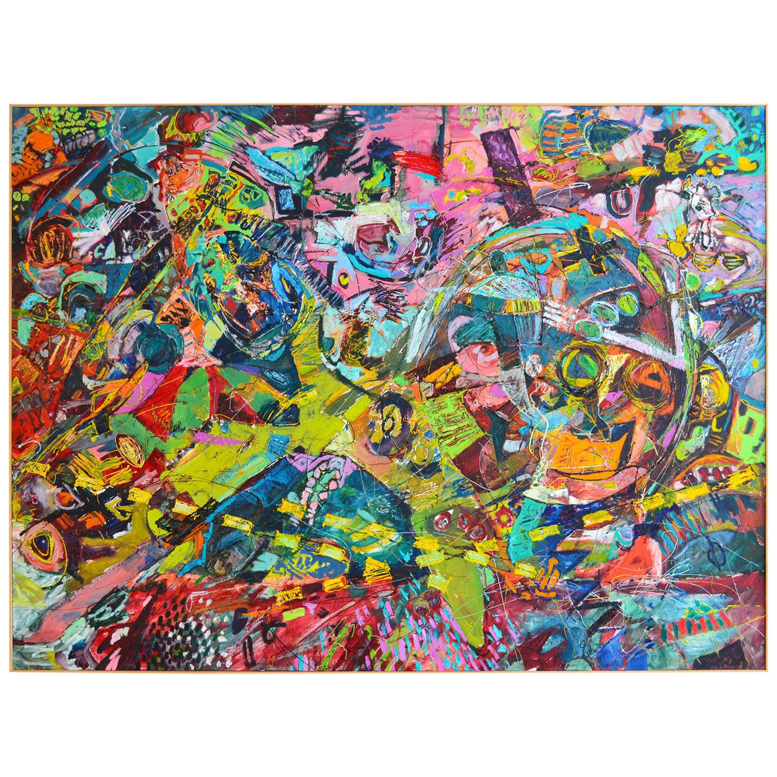 Large Abstract Expressionist Oil on Canvas by Chuck Dugan, (1947-2007)